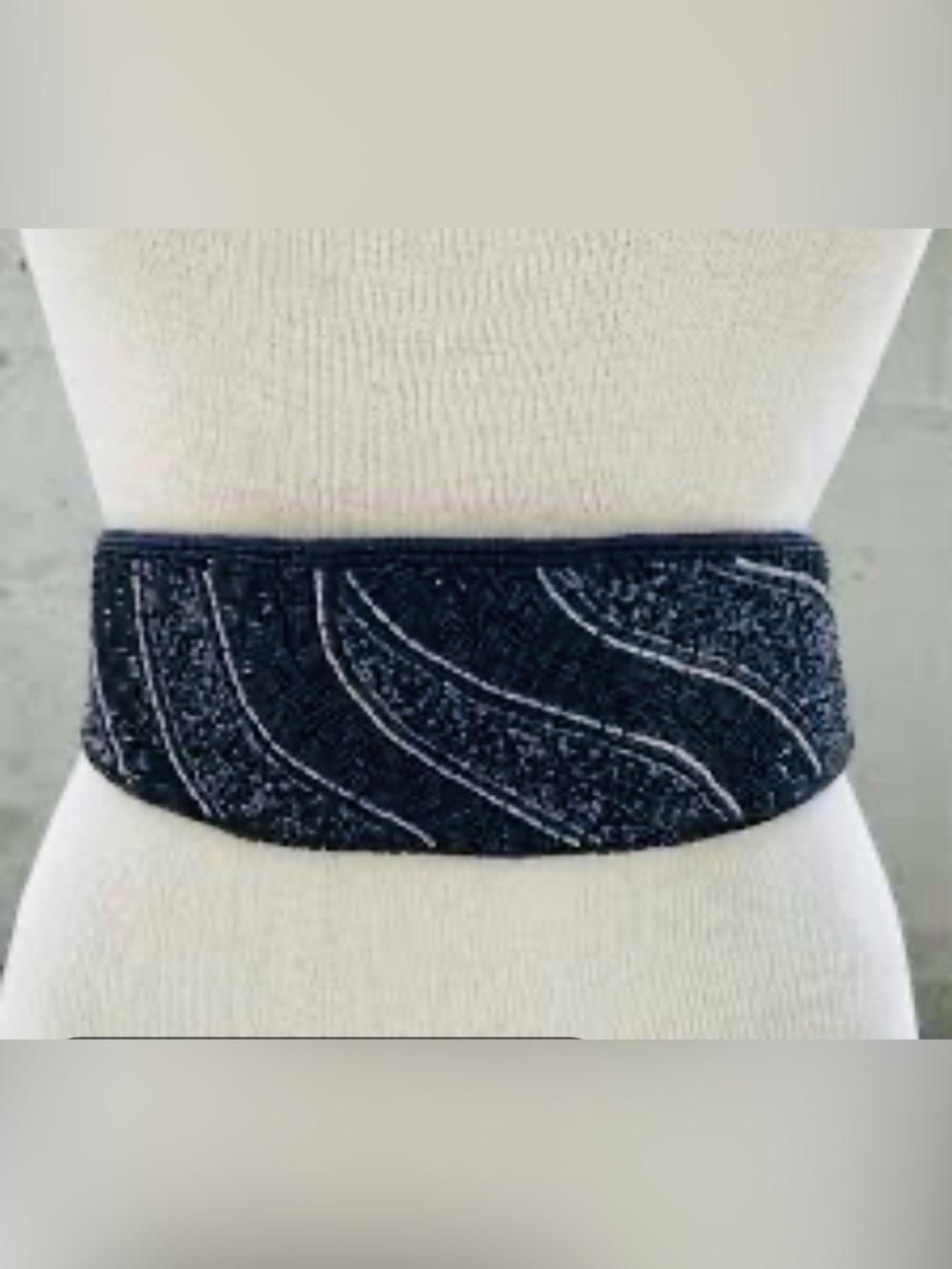 1980s Magid Belt, Black & Silver Beaded Cummerbund Belt-Adjustable